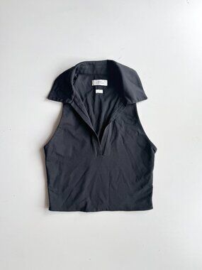 Aritzia BABATON Contour Black Jersey Polo Neck Cropped Tank Top, Size S